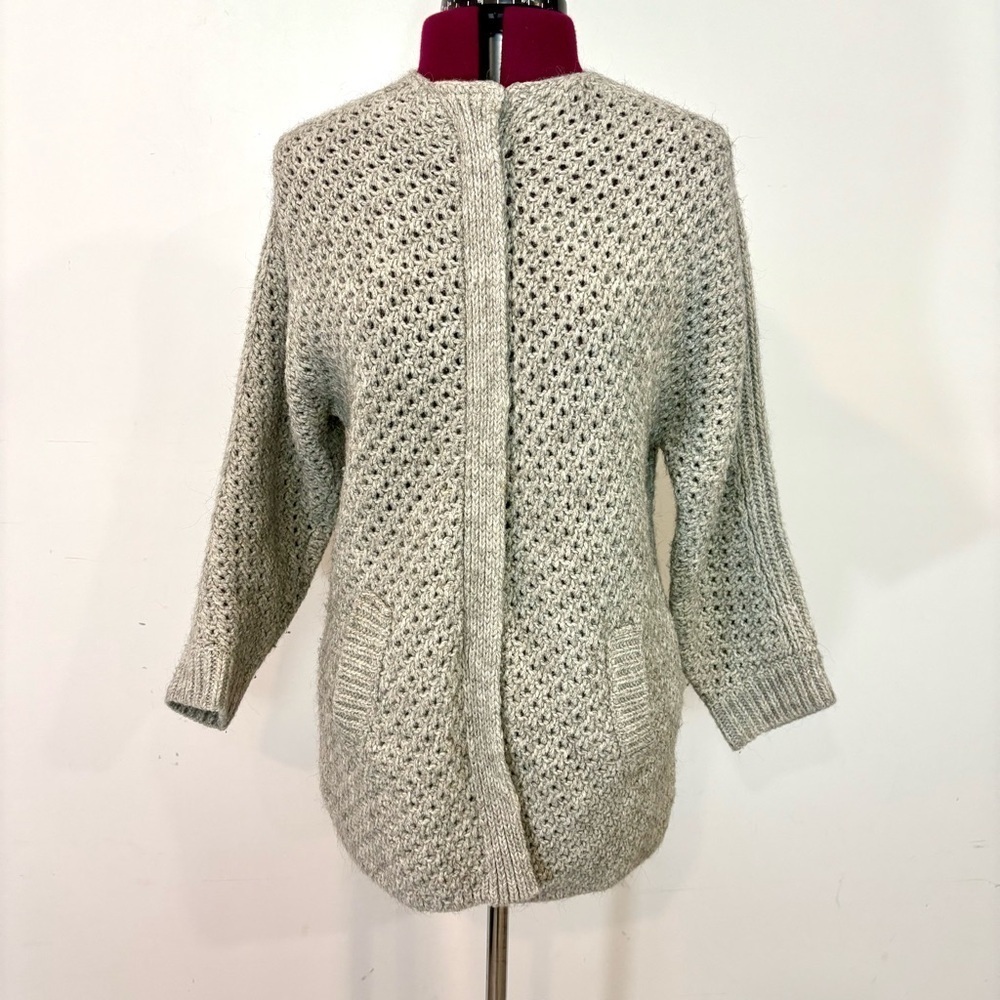 Massimo Dutti Grey Italian Yarn Wool Knit Zip Up Cardigan sz XS